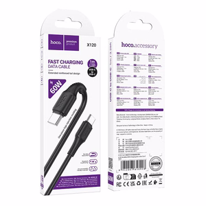 Kabelis USB C į USB C Hoco 3A 60W 1 m X120 juodas