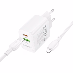 Įkroviklis Borofone BN29 30W USB-C/USB-A + USB-C to Lightning cable 1.0m baltas