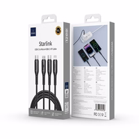 WiWU - Starlink serijos duomenų kabelis Wi-046E 3in1 USB C į USB C, Micro USB, Lightning 60W 1m - juodas