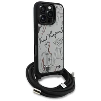 Karl Lagerfeld per petį nešiojamas grūdėto rašto ir logotipo dėklas telefonui iPhone 16 Pro Max - pilkas