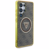 Guess 4G Blizgus Trikampių Mygtukų Magnetinis Dėklas telefonui Samsung Galaxy S25 Ultra Ruda