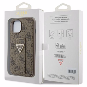 Guess dėklas telefonui su stovu Grip Stand 4G Triangle Strass iPhone 15 - rudas