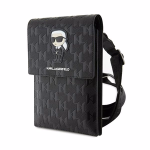 Karl Lagerfeld Saffiano Monogram Ikonik rankinė telefonui per petį, juoda