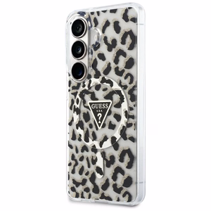 Guess dėklas IML Leopard Print Triangle MagSafe for Samsung Galaxy S26 juodas