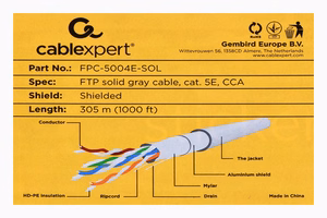 Gembird Cat5e, 305m tinklo kabelis Pilka