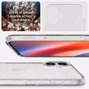 Spigen Liquid Crystal dėklas, skirtas iPhone 16 6.1", skaidrus su blizgučiais