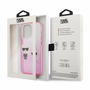 Karl Lagerfeld Gradient Ikonik Karl&Choupette dėklas iPhone 13 Pro / iPhone 13 – rožinis