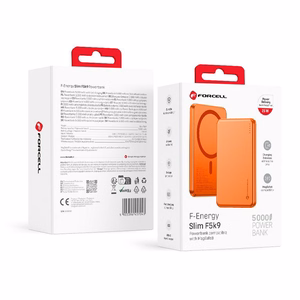 Forcell F-Energy Slim F5K9 išorinė baterija, suderinama su MagSafe, 5000 mAh, 15 W, QC 4.0, PD 3.0, oranžinė