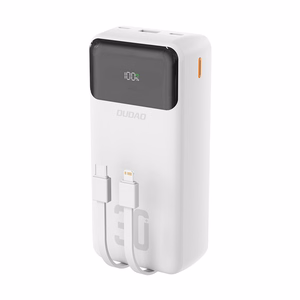 Dudao K15Max 30000mAh PD 22,5W išorinė baterija su USB-C ir Lightning laidais - balta