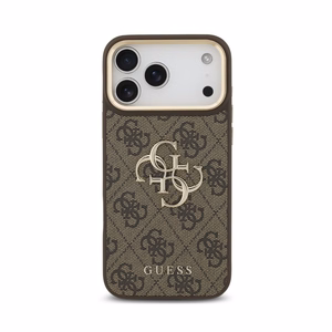 Dėklas Guess PU Leather 4G Metal Logo Gold Frame Apple iPhone 18 Pro Max rudas