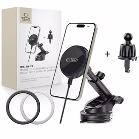 "Tech-Protect" MM15W-V4 magnetinis 15 W "MagSafe" laikiklis automobiliui, skirtas kabinai / priekiniam stiklui / ventiliacijos angai - juodas
