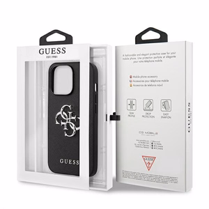 Guess Saffiano 4G Metal Logo dėklas telefonui iPhone 13 Pro / 13 6.1 - juodas