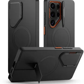 Tech-Protect Kevlar Aura Magnetinis dėklas telefonui Samsung Galaxy S25 Ultra - juodas/oranžinis