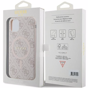 Guess GUHMN61G4GFRP iPhone 11 6.1" / Xr rožinis/rožinis kietas dėklas 4G kolekcija odinis metalinis logotipas Magnetinis