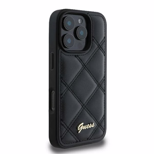 Guess Dygsniuotas Metalinis Logotipas dėklas iPhone 16 Pro Max - juoda