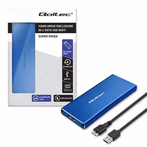 Qoltec 51832 dėklas | M.2 SSD | SATA | NGFF | USB 3.0 | Super speed 5Gb/s | 2TB | mėlynas