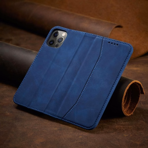 Magnetinis Fancy dėklas telefonui iPhone 12 Pro Max su kišene, kortelių laikiklis, stovas, mėlynas