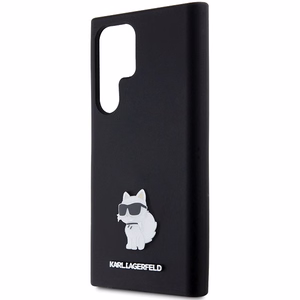 Karl Lagerfeld silikoninis Choupette metalinis smeigtukas dėklas telefonui Samsung Galaxy S23 Ultra - juodas