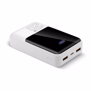 Išorinė baterija 20 000mAh, 2x USB, 1x USB-C 22,5W, QC4+, LCD ekranas, balta