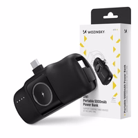 Wozinsky WF16-YCS 5000mAh 15W USB-C mini išorinė baterija su įmontuotu USB-C kabeliu ir Apple Watch įkrovikliu - juoda