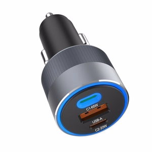 FORCELL F-ENERGY Alu automobilinis įkroviklis 2 x Type C + USB A PD QC4.0 SFC2.0 3A 85W pilkas