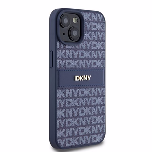 DKNY Odinis mono juosta ir metalinis logotipas dėklas telefonui iPhone 15 / 14 / 13 - mėlynas