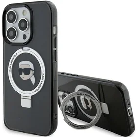 Karl Lagerfeld KLHMP15XHMRSKHK iPhone 15 Pro Max 6.7" juodas kietas dėklas su stovu Karl Head MagSafe