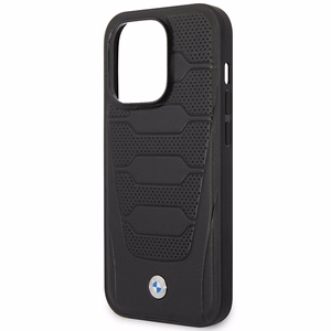 Dėklas telefonui BMW BMHMP14L22RPSK iPhone 14 Pro 6.1" juodas/juodas odos sėdynių raštas MagSafe