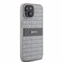 DKNY Odinis mono juosta ir metalinis logotipas dėklas telefonui iPhone 15 / 14 / 13 - smėlio