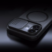 "Nillkin CamShield Pro MagSafe" suderinamas dėklas "iPhone 17" - skaidrus, juodas