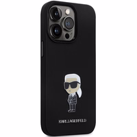 Karl Lagerfeld KLHCP14XSMHKNPK dėklas telefonui iPhone 14 Pro Max 6.7" - juodas silikoninis Ikonik metalinis ženkliukas