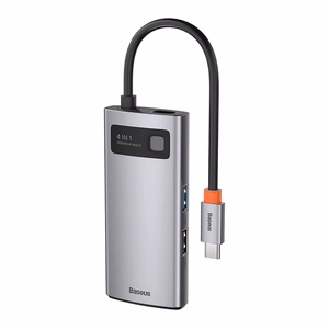 Šakotuvas 4in1 Baseus Metal Gleam Series, USB-C į USB 3.0 + USB 2.0 + HDMI + USB-C PD