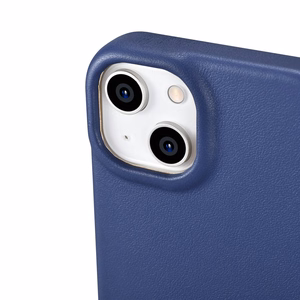 iCarer CE Premium odinis folio dėklas iPhone 14 Plus magnetinis atverčiamas odinis folio dėklas MagSafe mėlyna