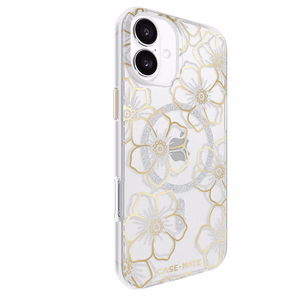 Case-Mate Floral Gems MagSafe dėklas, skirtas iPhone 16 Plus, aukso spalvos