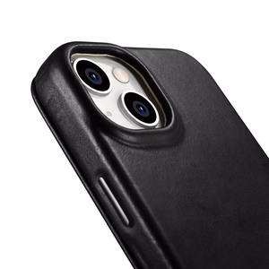 iCarer CE Oil Wax Premium odinis folio dėklas iPhone 14 Plus Magnetinis atverčiamas dėklas su MagSafe Juodas (AKI14220707-BK)