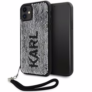 Karl Lagerfeld KLHCN61PSQRKS iPhone 11 / Xr 6.1" sidabrinis kietas dėklas Blizgučiai Virvelė