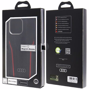 Audi tikro odos dėklas MagSafe iPhone 15 Pro Max - juodas ir raudonas