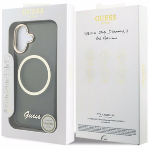 Guess IML Script Metal MagSafe Dėklas for iPhone 17 - juodas