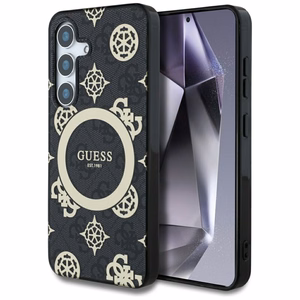 Guess 4G fono auksu padengtas bijūnų rašto magnetinis dėklas telefonui Samsung Galaxy S25 juodas