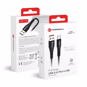 Kabelis FORCELL F-ENERGY C341 USB A į Micro USB QC3.0 2,4A 18W Silikoninis 1 m juodas (m)