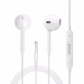 BWOO laidinės 3,5 mm stereofoninės ausinės, baltos spalvos