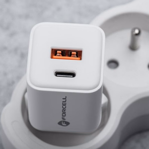 FORCELL F-ENERGY Mini GaN III VT-35C kelioninis įkroviklis su 1 x Type C + 1x USB A lizdais, PD QC4.0 35W baltas