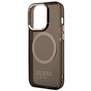 Guess GUHMP14XHTCMK iPhone 14 Pro Max 6.7" juodas/juodas kietas dėklas Auksinis kontūras Pusiau permatomas Magnetinis