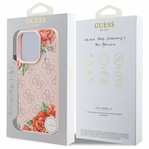Guess GUHMP16LP4ROPEMCP iPhone 16 Pro 6.3" rožinė/rožinė kietas dėklas 4G Gėlių Raštas Magnetinis