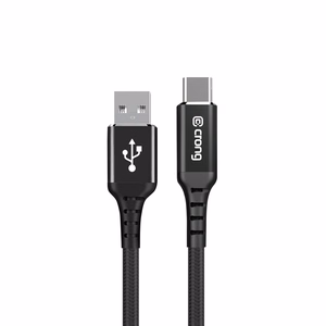 Crong Armor Link USB-A–USB-C laidas, 25 cm, 60 W PD, 3 A, juodas