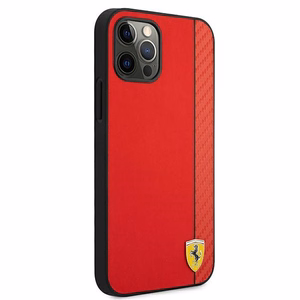 Ferrari FESAXHCP12LRE iPhone 12 Pro Max 6.7" raudonas/raudonas kietas dėklas On Track Carbon Stripe