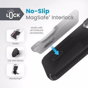 Speck Presidio2 Grip ClickLock MagSafe dėklas, skirtas iPhone 15 Pro, juodos ir skalūno pilkos spalvų
