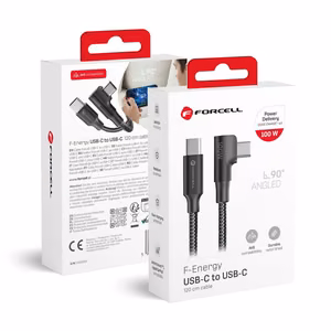 Laidas USB C į USB C Forcell F-Energy QC4.0 PD 5A 100W Cafule 90° 1,2 m CC-1Deg juodas