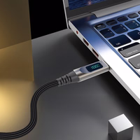 Blavec Laidas Lumix pintas - Typ C na Typ C - PD 100W 5A LED display 1,2 metra Apple CarPlay/Android Auto (CLU-CC5BG12) juodas-pilkas