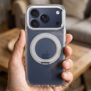 Case for iPhone 15 PRO Frame Circle Stand compatible with MagSafe transparent